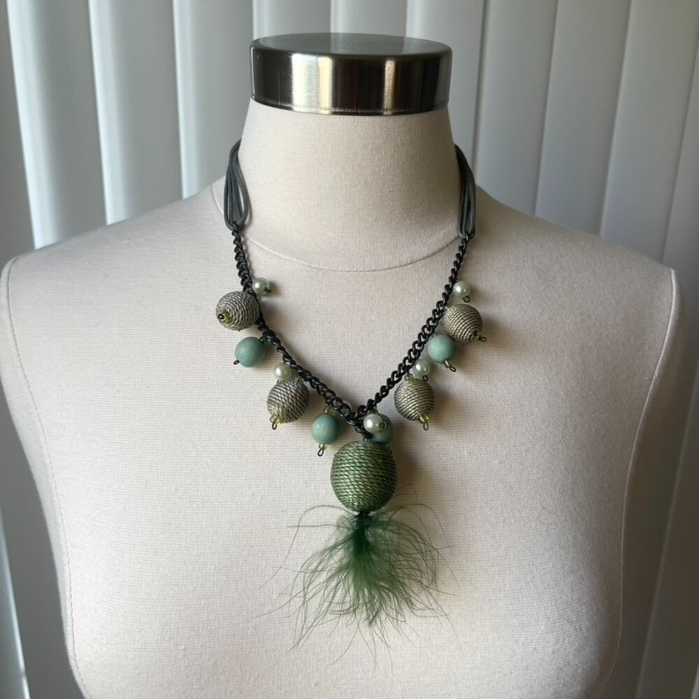 Gorgeous Green Multi-Material Necklace  In Excellent Pre-owned condition. Gently